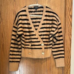 Brushed cashmere double-breasted cardigan in stripe